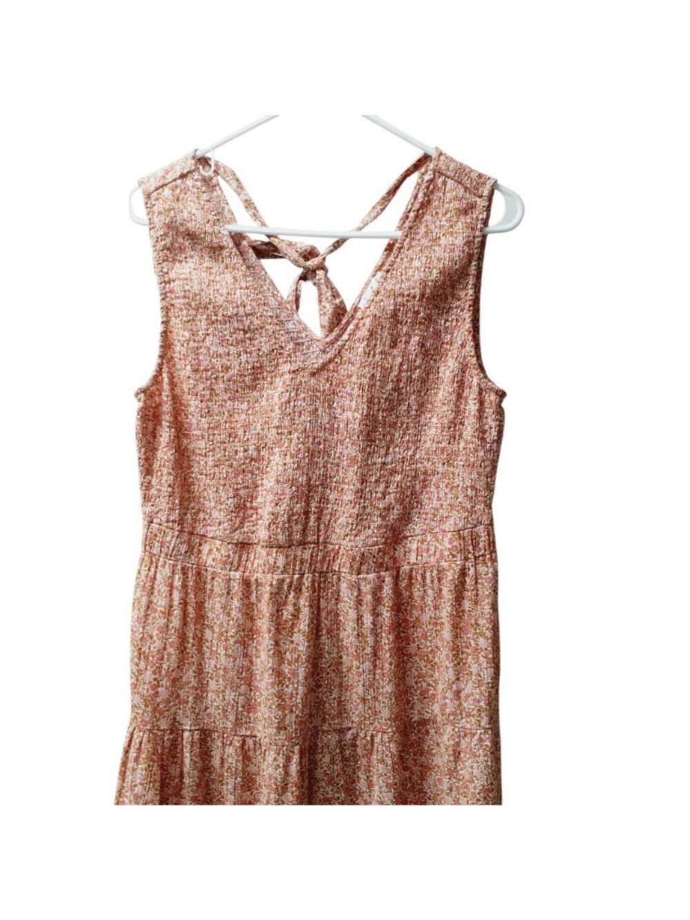 Wonderley Womens Tiered Midi Dress Large Pink Floral Back-Tie Detail Sleeveless - Picture 4 of 6